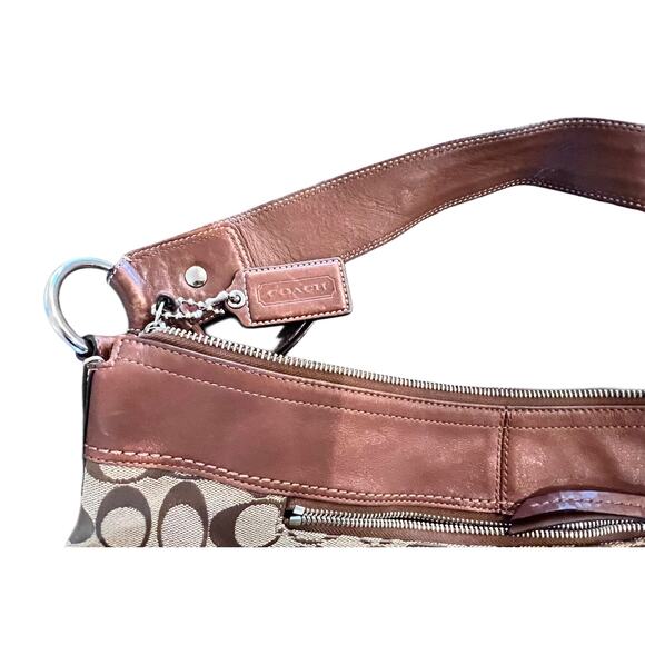 Authentic COACH Signature Canvas Leather Trim Hobo Shoulder Bag - Brown - Picture 5 of 11